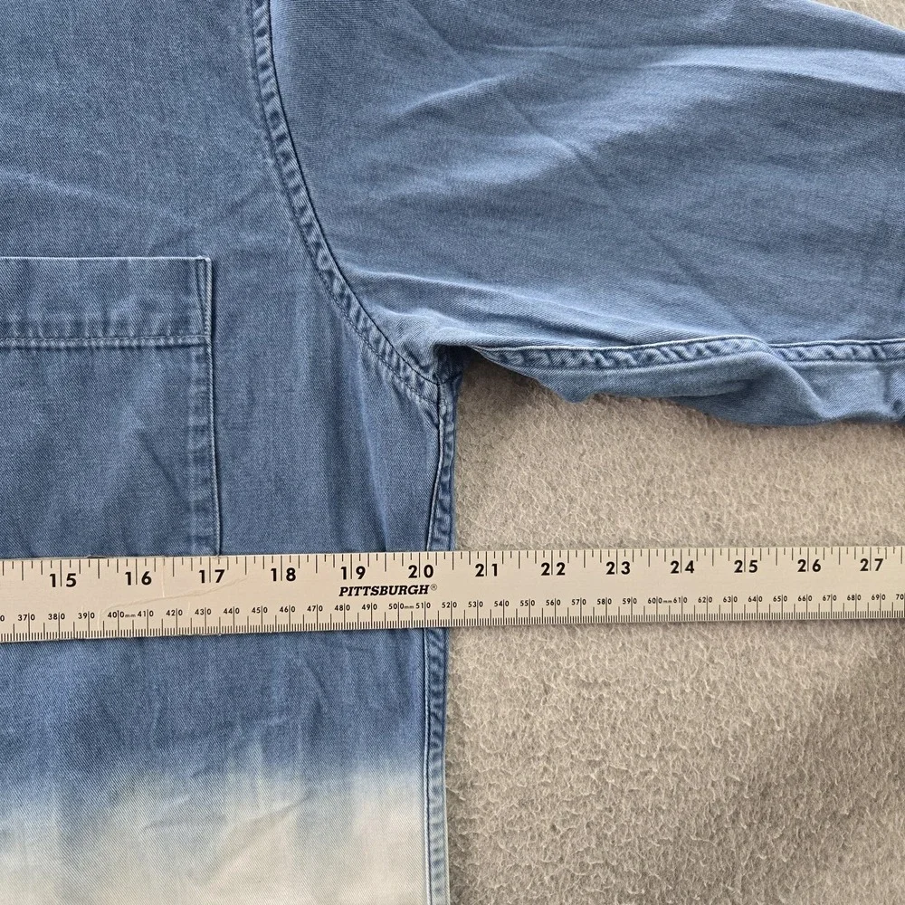 UNIQLO Men Button Up Shirt M Blue‎ Denim Colorblock Ombre Long Sleeve